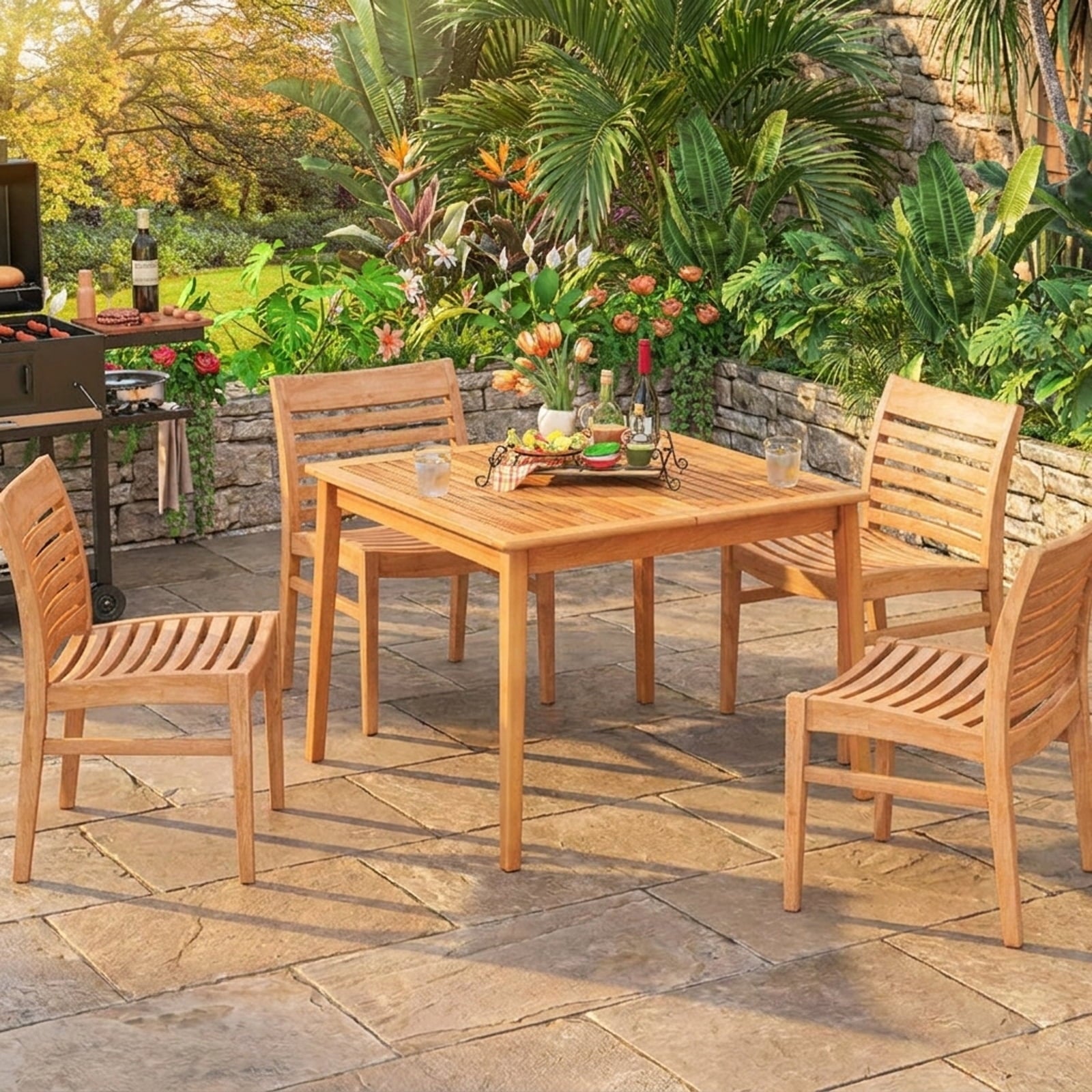 Biotree 40 Inch Acacia Wood Dining Square Bistro Table with 1.96 Inch Umbrella Hole, Natural