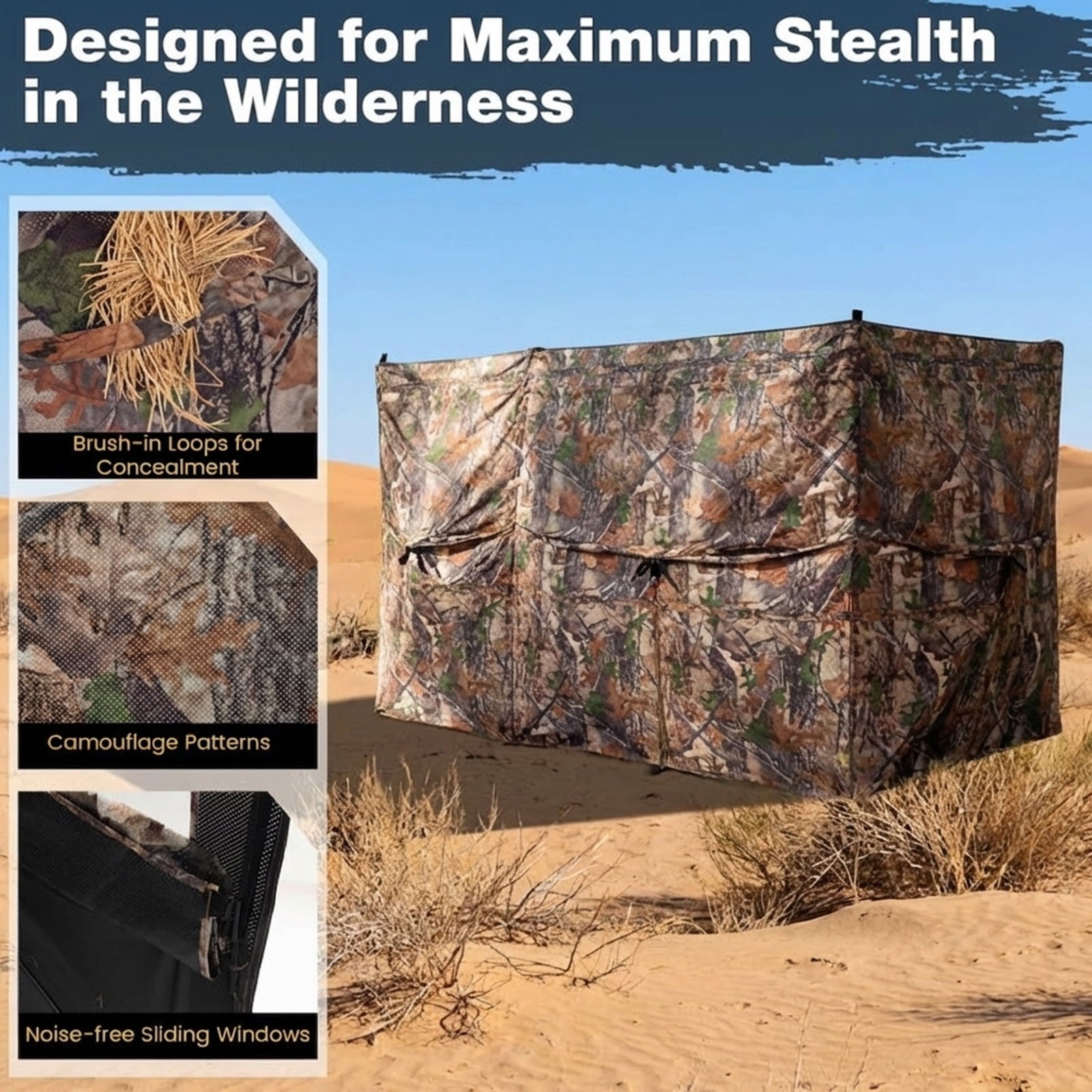 Biotree See-Through Pop Up 1-3 Person Hunting Blind with Dog Door for Waterfowl Duck and Goose Hunting