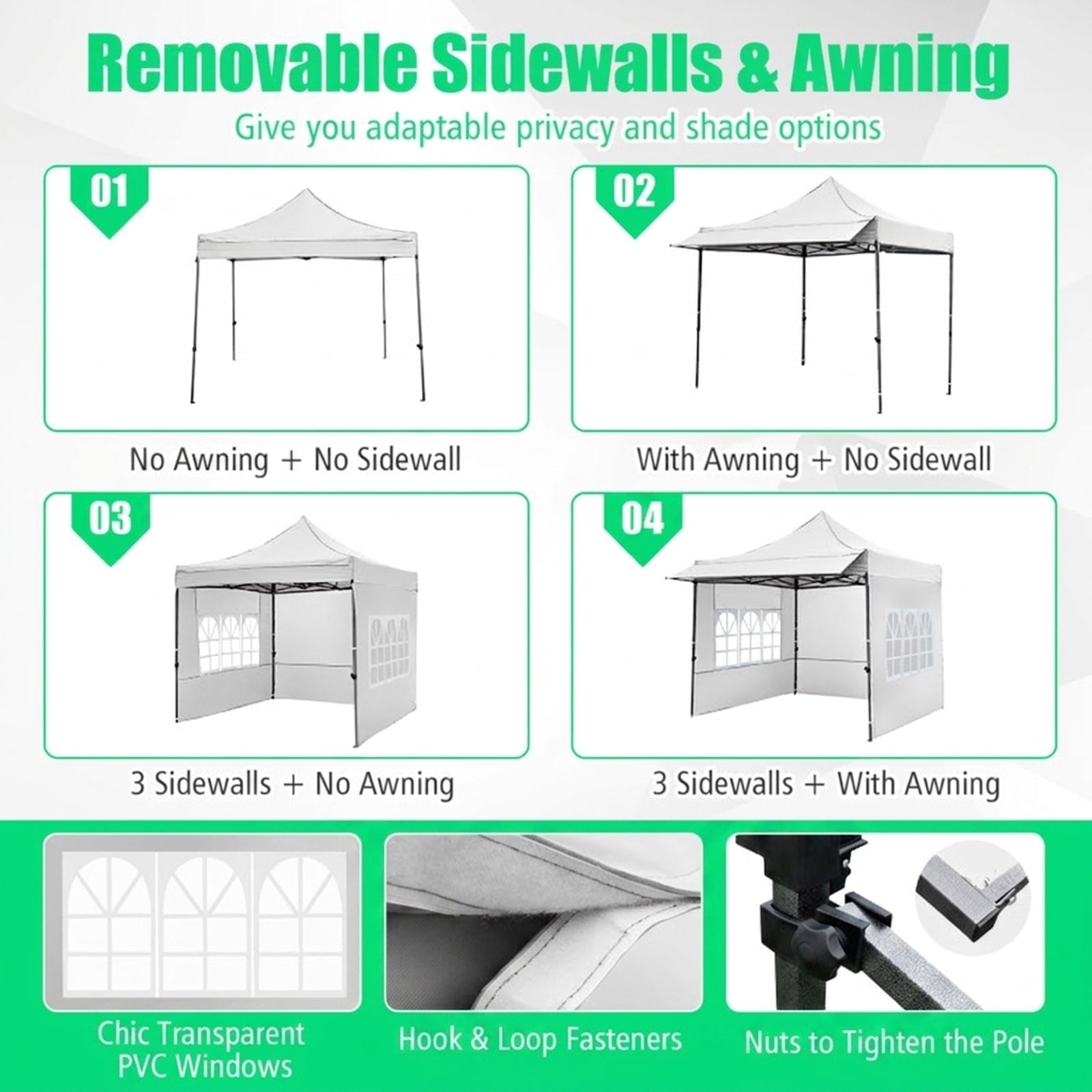 Biotree 10 x 10 FT Pop Up Canopy Tent with 3 Sidewalls, Awning & Wheeled Bag,Waterproof for Outdoor Party Supplier Camping Beach,White