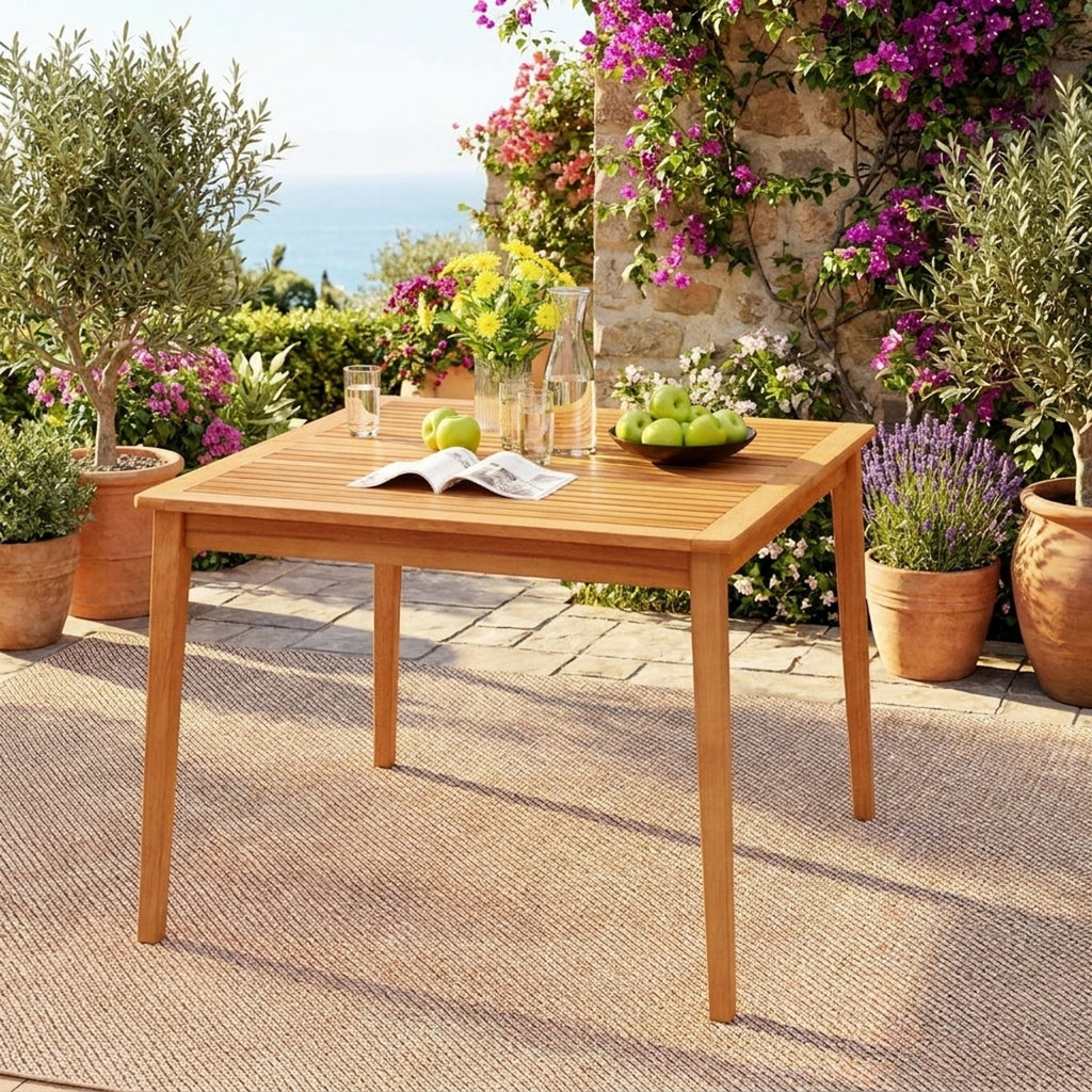 Biotree 40 Inch Acacia Wood Dining Square Bistro Table with 1.96 Inch Umbrella Hole, Natural