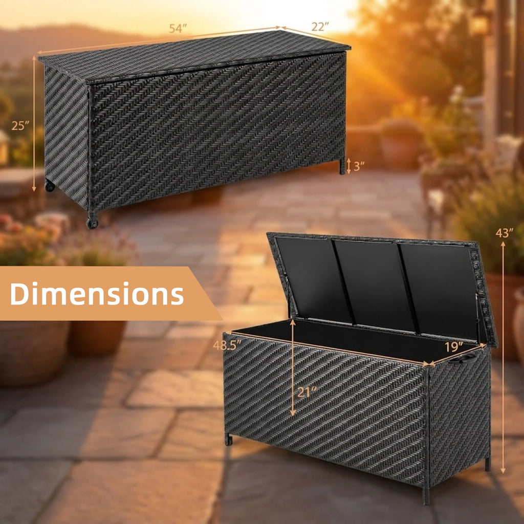 Biotree 85 Gallon Outdoor Storage Box with Removable Liner and Universal Wheels Outdoor Waterproof for Patio Deck Garden Cushions, Black