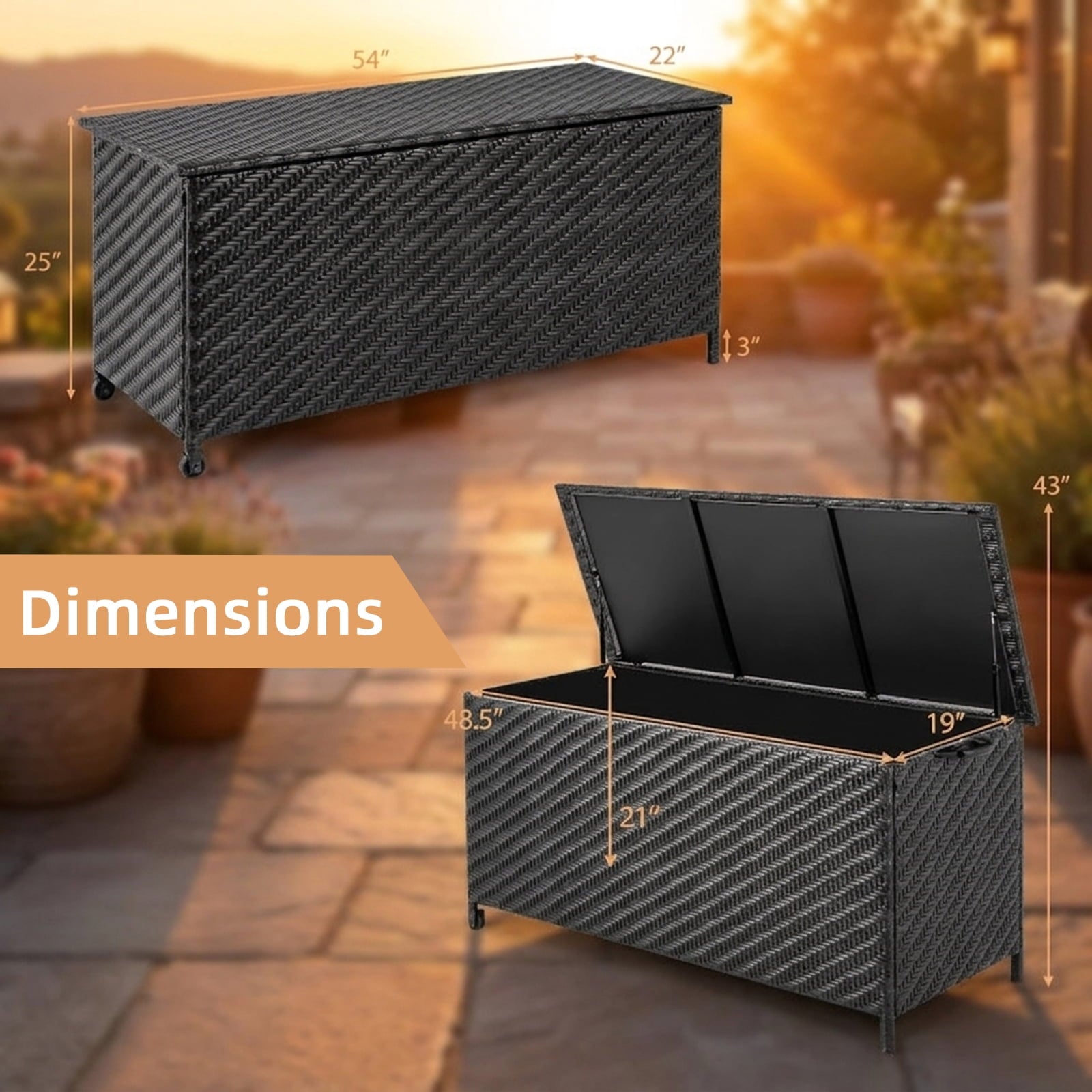 Biotree 85 Gallon Outdoor Storage Box with Removable Liner and Universal Wheels Outdoor Waterproof for Patio Deck Garden Cushions, Black