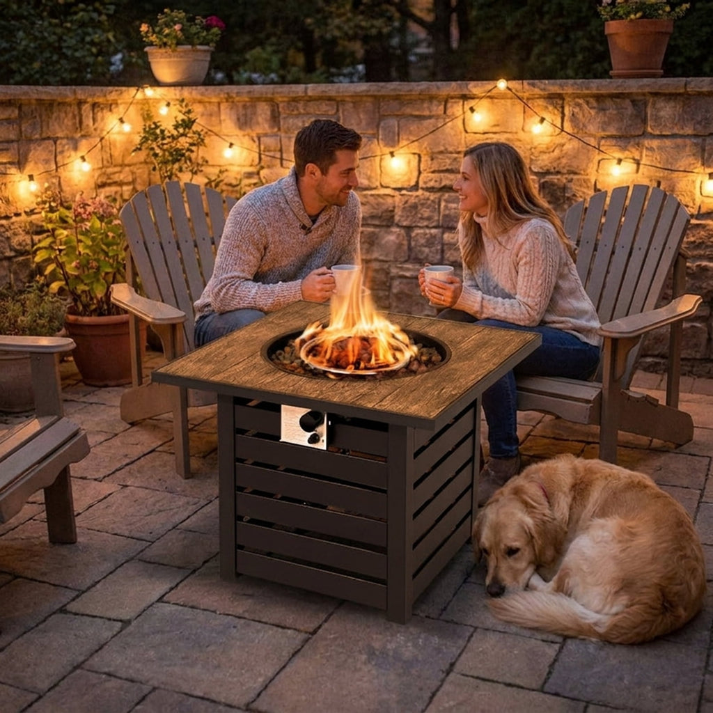 Biotree Square Propane Fire Pit Table with Lava Rocks and Rain Cover for Outdoor Patio Backyard Garden Camping, Black