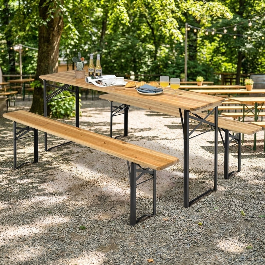 Biotree 70-Inch 3 Pieces Folding Wooden Picnic Table Bench Set, Natural Black