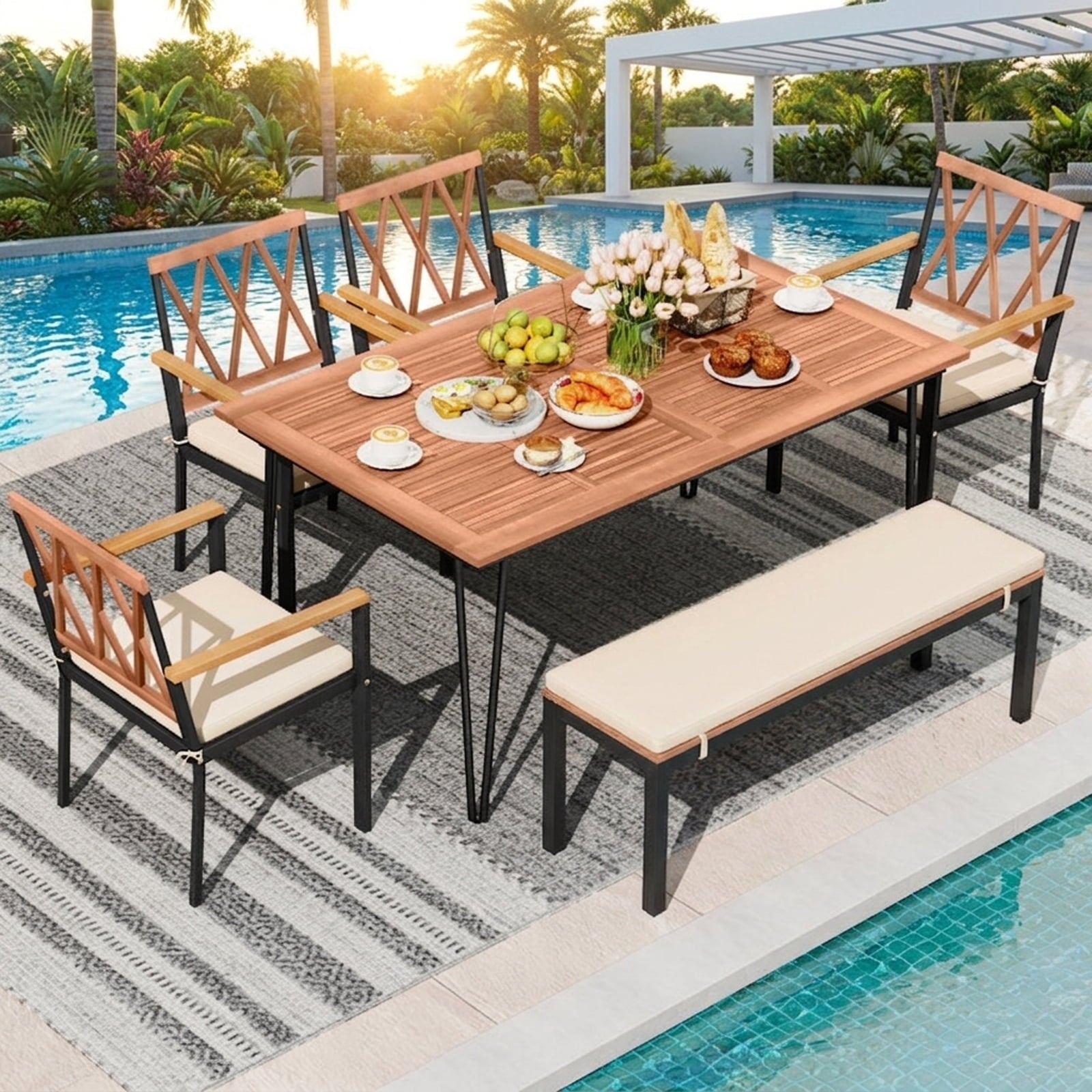 Biotree Set of 2 Patio Dining Chairs with Removable Padded Cushions-18 Inches Stackable Patio Chair for Garden BackyardBlack + Natural