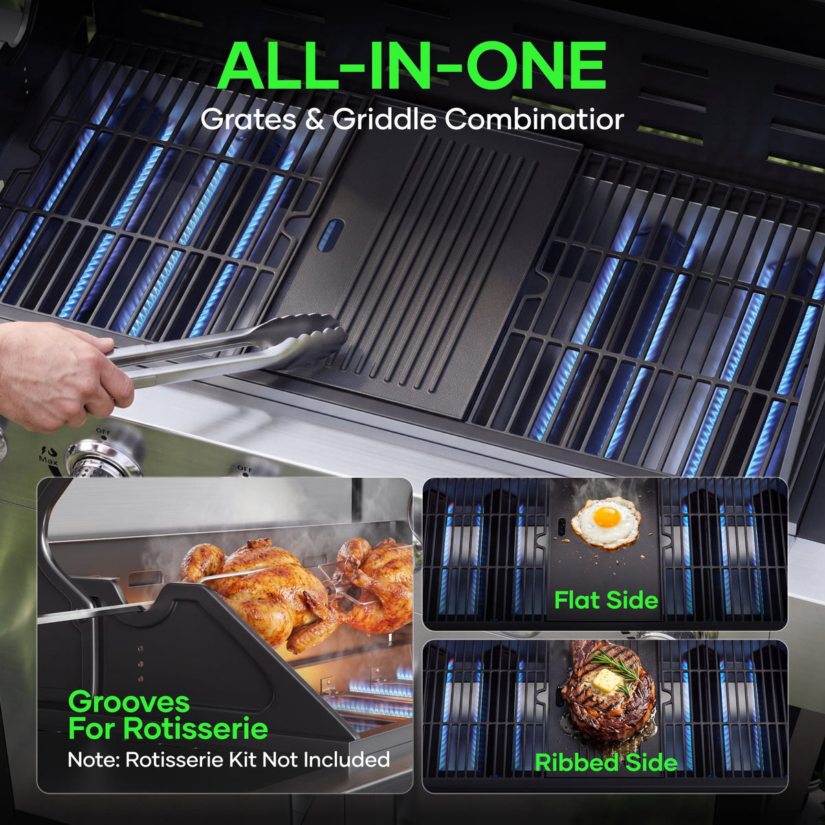 Biotree 6 Burner Propane Gas Grill with Side Burner and Griddle, 73000 BTU Stainless Steel BBQ Grill Combo with two Porcelain-Enameled Cast Iron Grates for Backyard Patio Outdoor Cooking