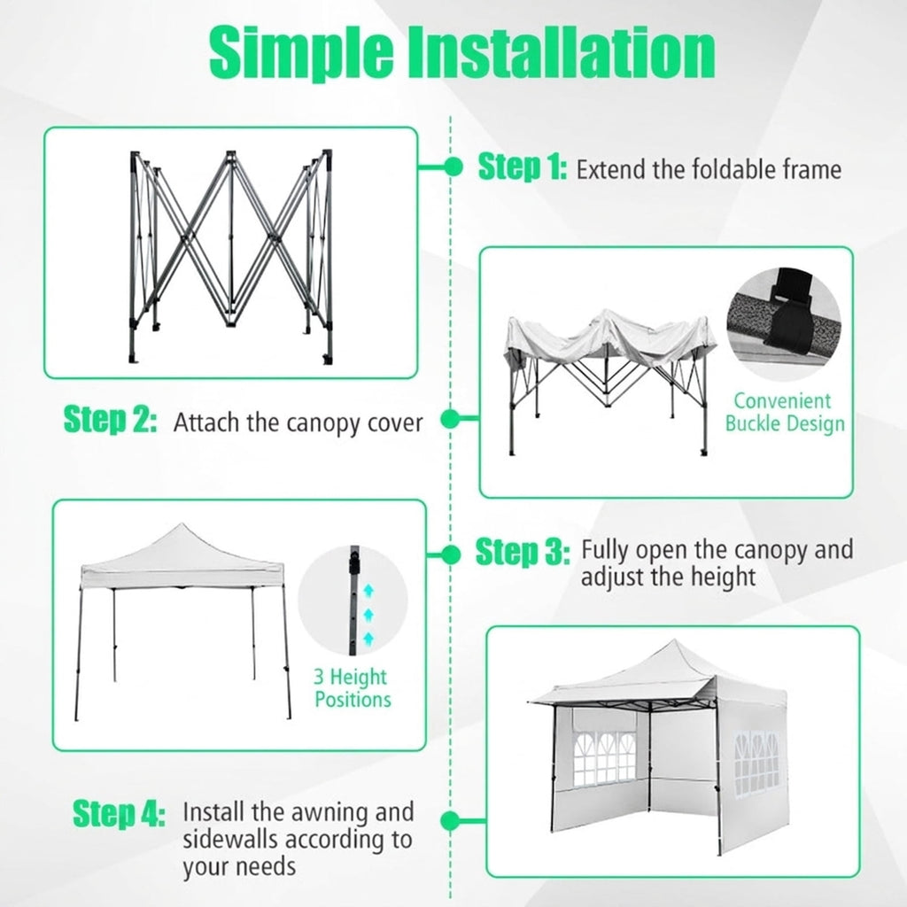 Biotree 10 x 10 FT Pop Up Canopy Tent with 3 Sidewalls, Awning & Wheeled Bag,Waterproof for Outdoor Party Supplier Camping Beach,White
