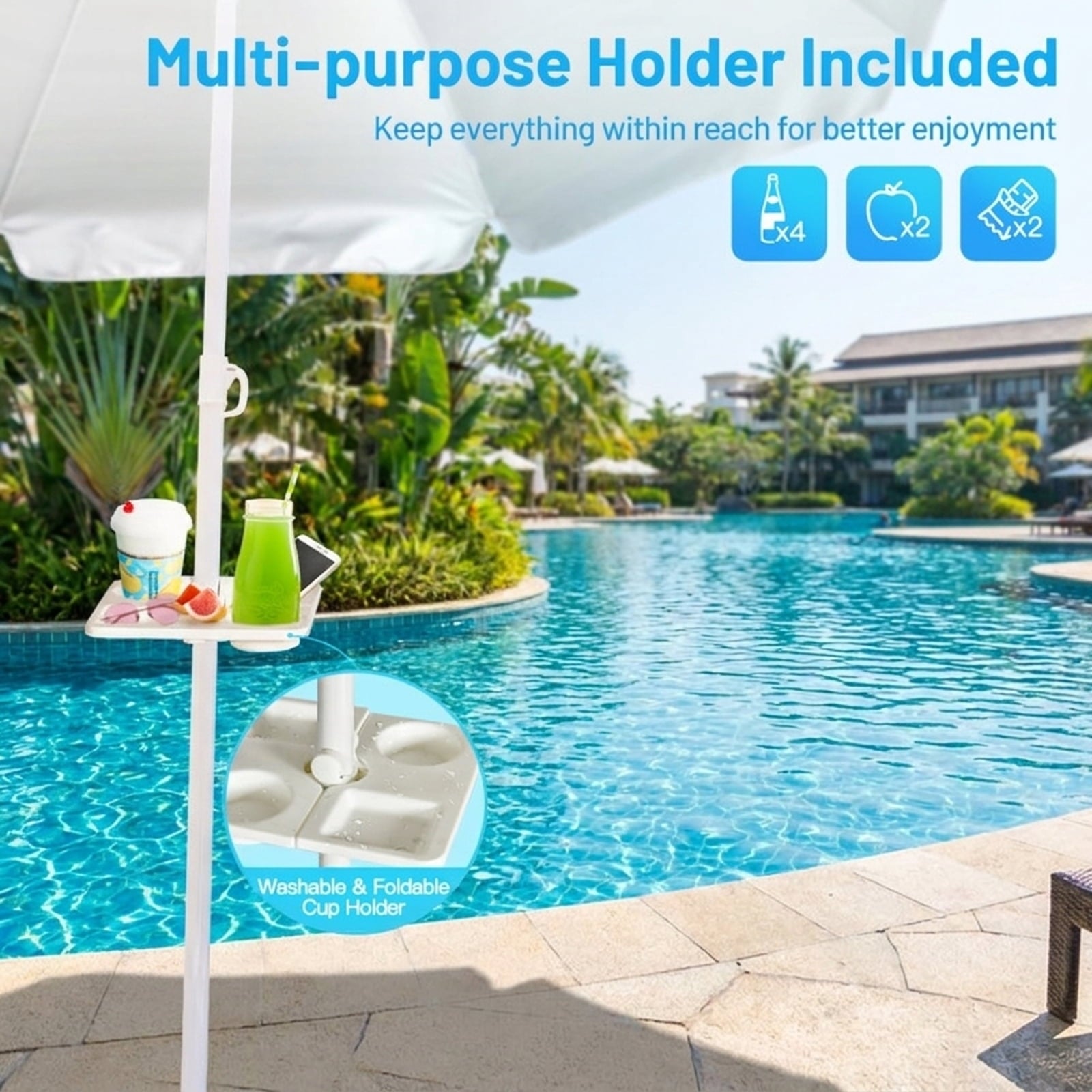 Biotree 7.2 ft Portable Beach Umbrella with Carrying Bag, 8 Ribs, Sand Tilt Mechanism - Blue for Backyard