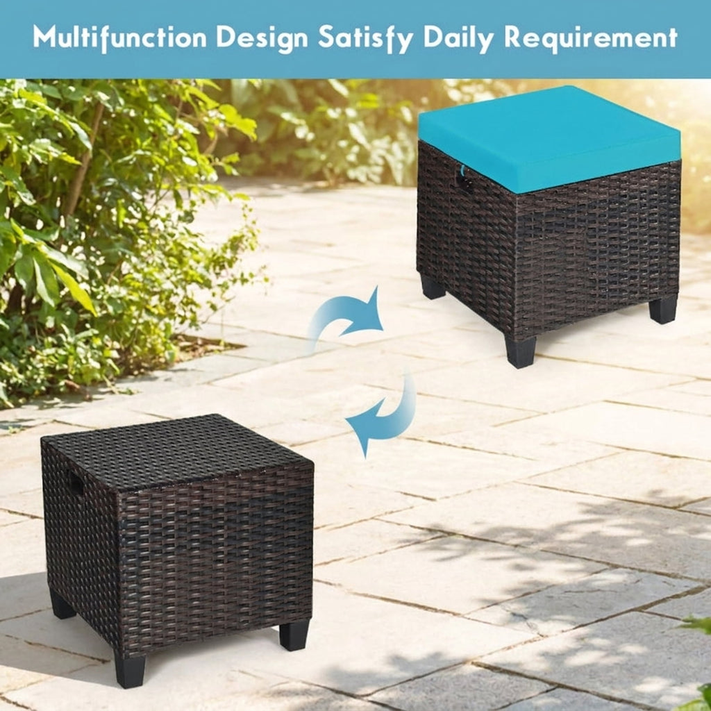 Biotree 2 Pieces Patio Rattan Ottoman Set with Removable Cushions Stackable Patio Chair for Garden BackyardTurquoise