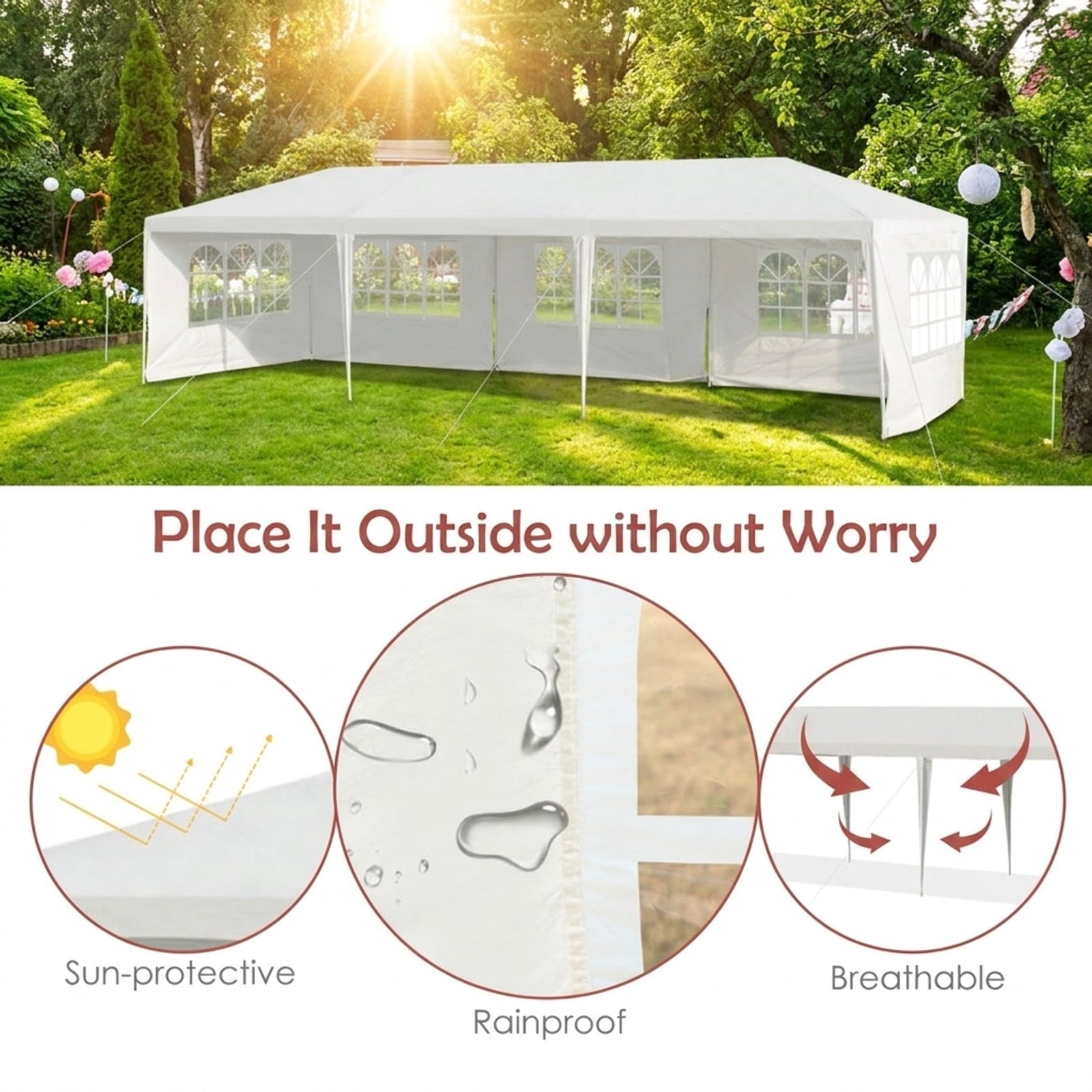 Biotree 10 ft 360-Degree Rotation Solar LED Patio Offset Umbrella with 32 Lights 8 Ribs Polyester Canopy without Base - Dark Red