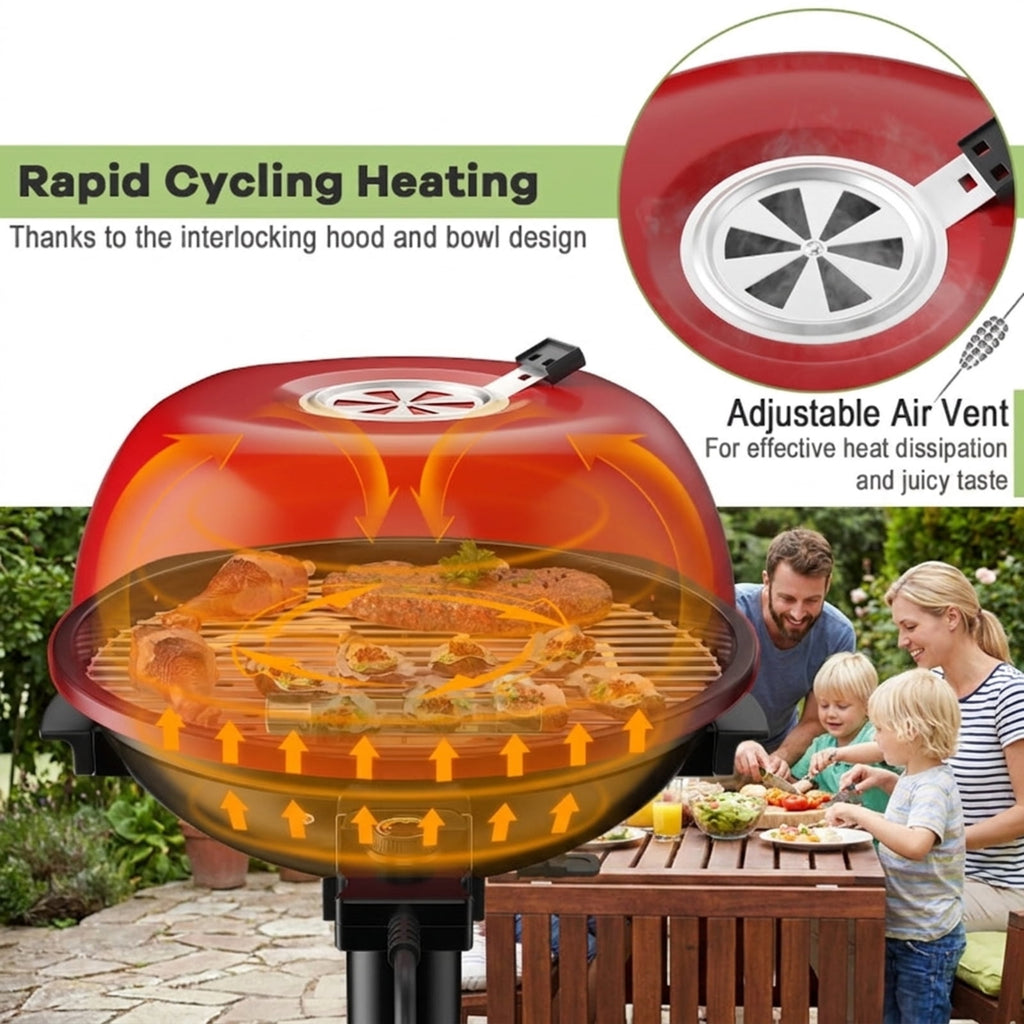 Biotree 1600W Portable Electric BBQ Grill with Temperature Control Grease Collector, Smokeless Tabletop BBQ Cooker for Backyard Patio Camping Red