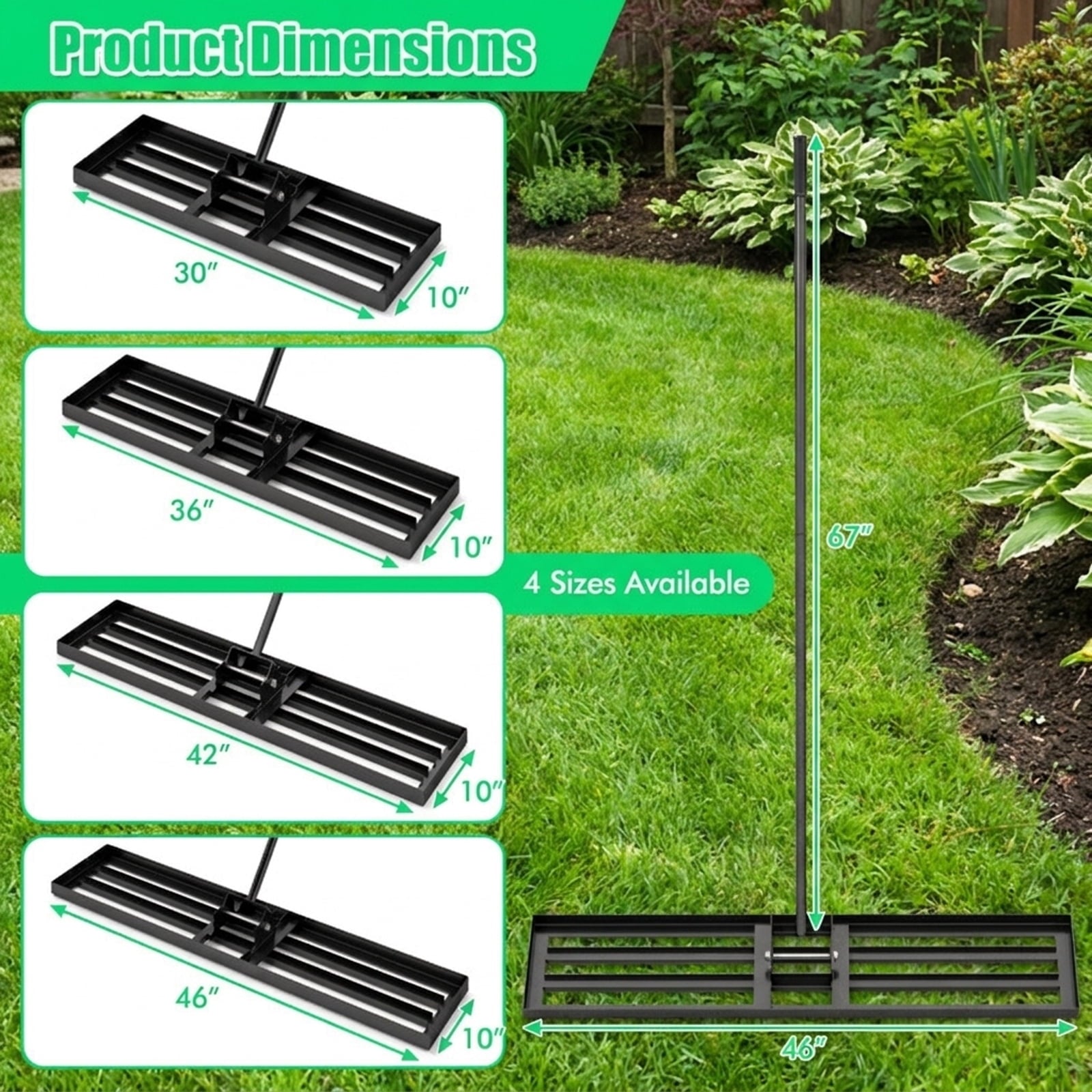 Biotree Lawn Leveling Rake 46 x 10 Inch Heavy Duty Lawn Level Tool for Soil for Lawn Garden Yard Soil Care, Black
