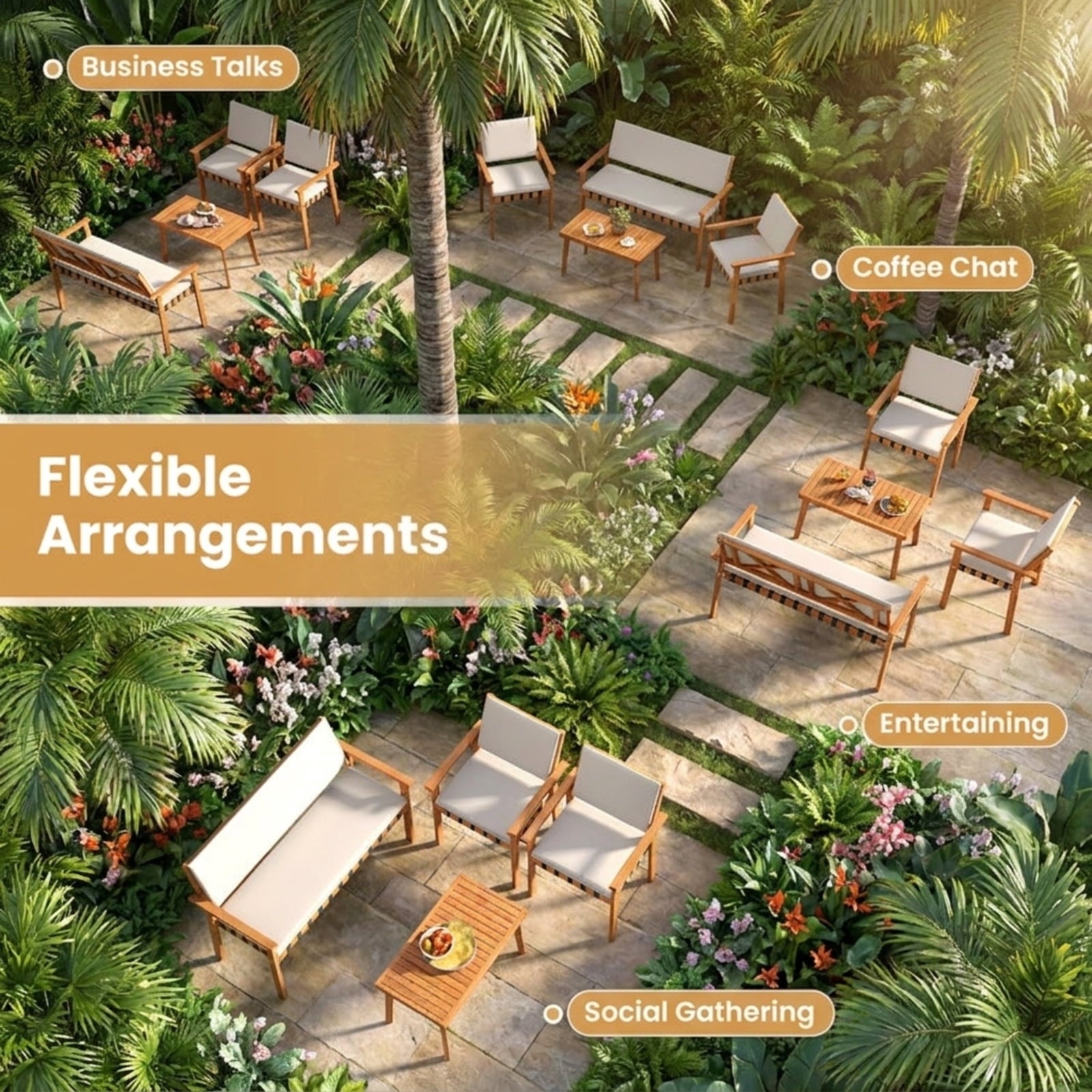 Biotree 4 Piece Patio Furniture Set with Coffee Table for Backyard and Garden Outdoor Conversation Set for Garden Backyard PorchWhite