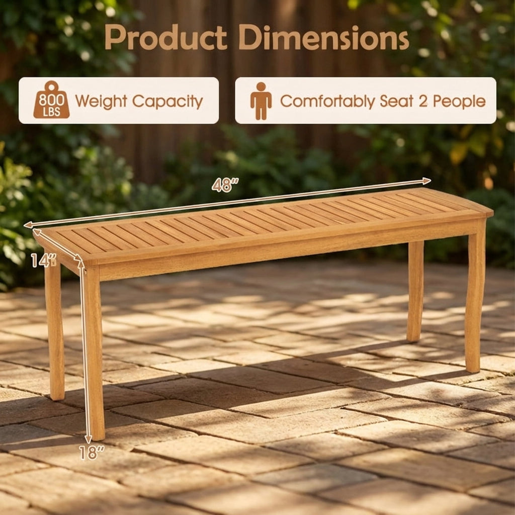 Biotree Acacia Wood Outdoor 48 Long Patio Dining Bench-2 Pieces Stackable Patio Chair for Garden BackyardNatural
