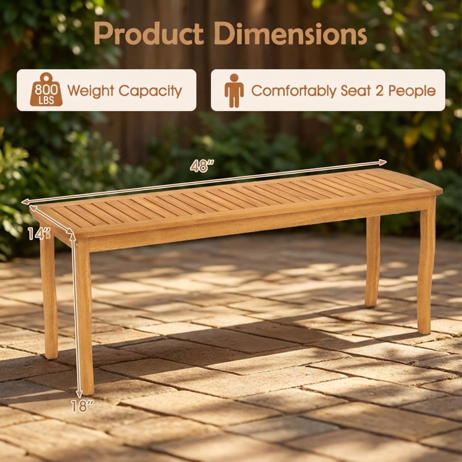 Biotree Acacia Wood Outdoor 48 Long Patio Dining Bench-2 Pieces Stackable Patio Chair for Garden BackyardNatural