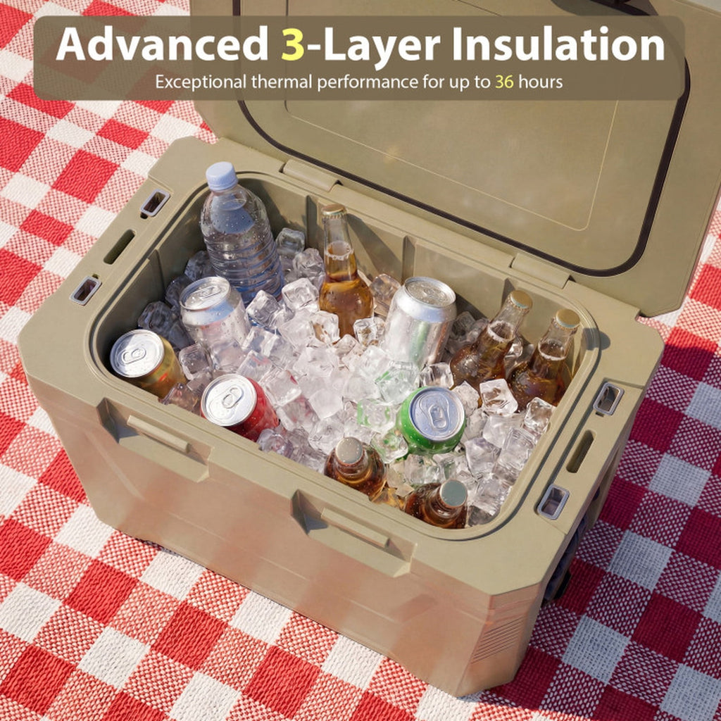 Biotree Insulated Portable Cooler Hard Shell Ice Chest with 2 Cup Holders Bottle Opener and Drain Plug, 37 Qt, Off-White