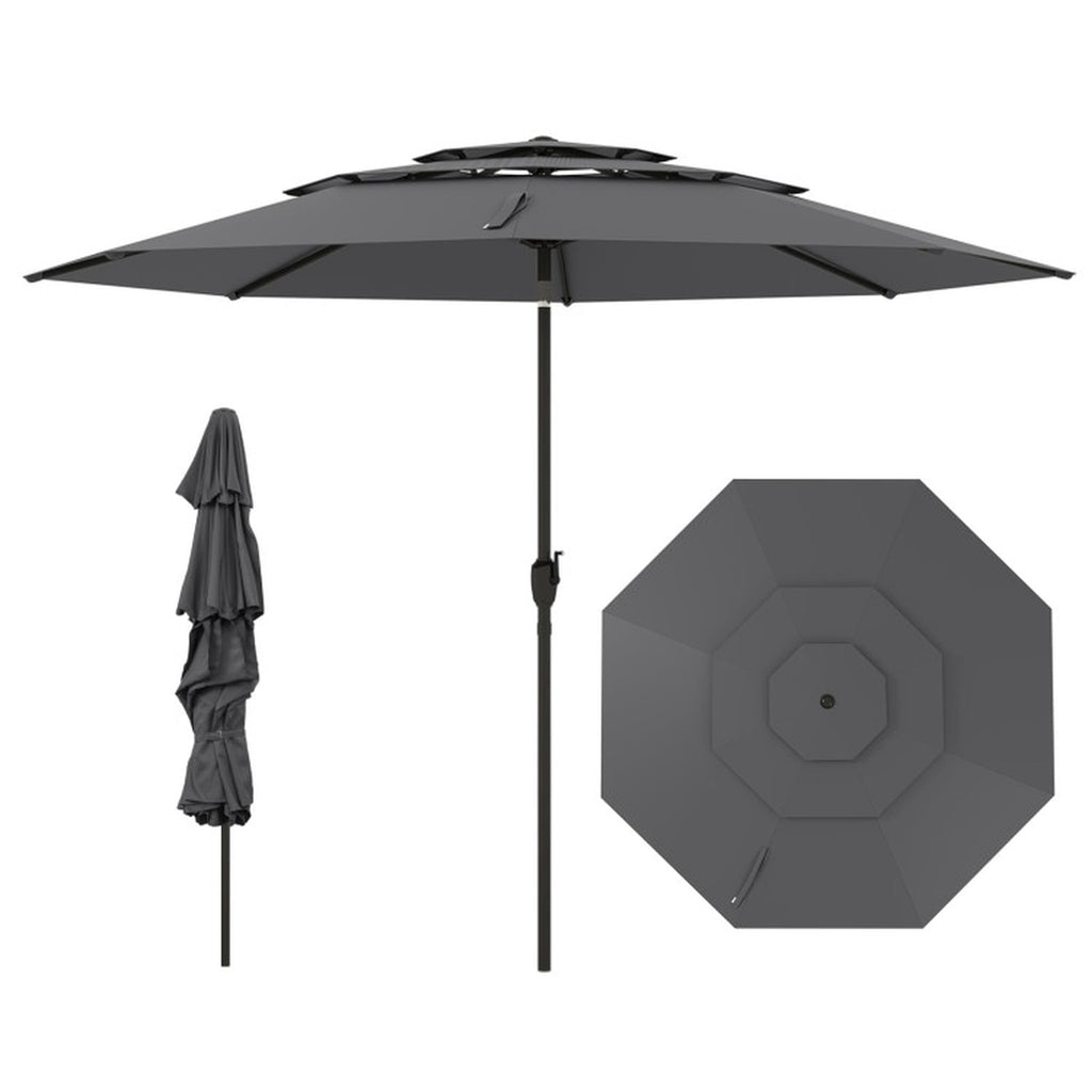 Biotree 10 FT Patio Umbrella, 3-tier Vented Patio Umbrella with Push Button Tilt for Patio Garden Backyard Pool, Brown