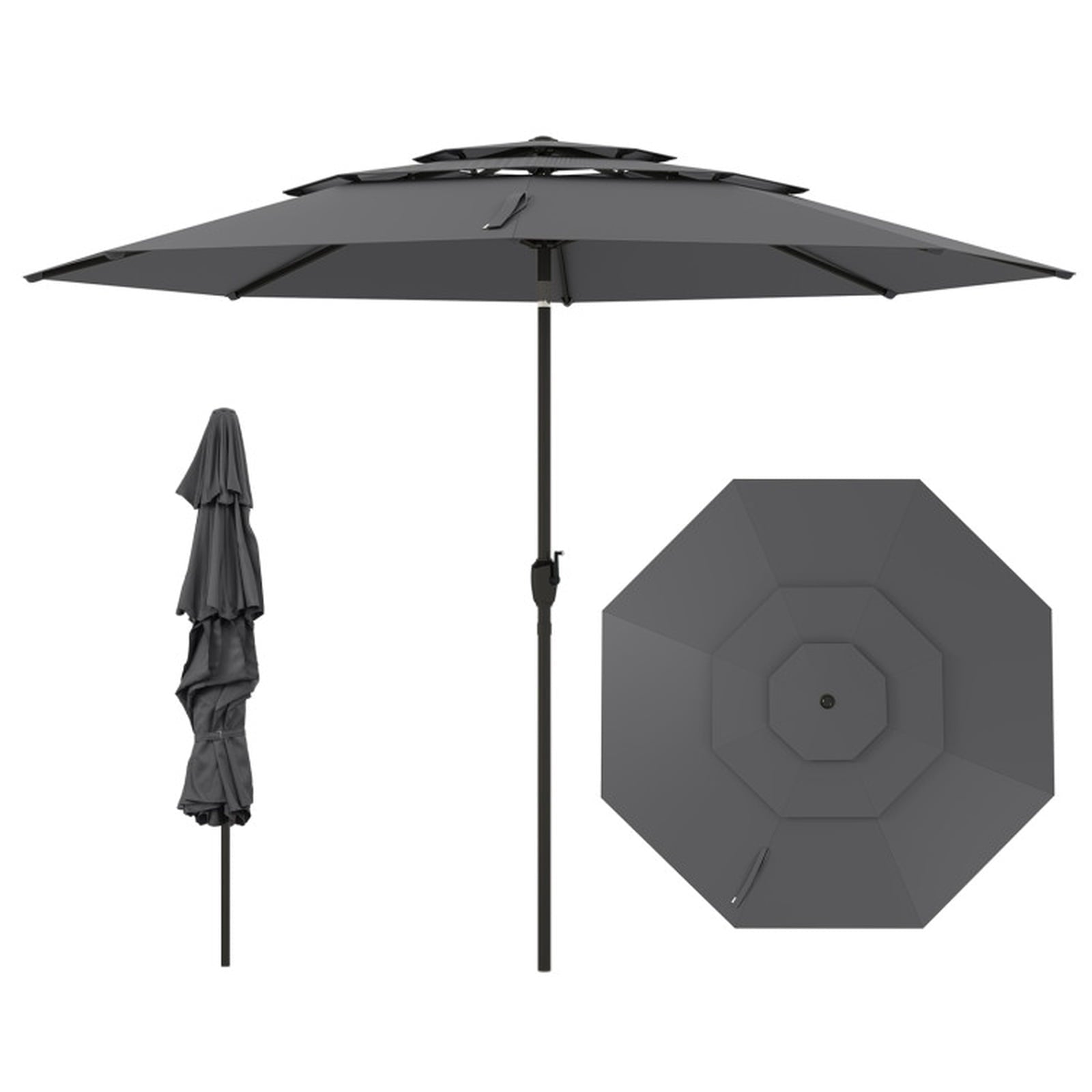 Biotree 10 FT Patio Umbrella, 3-tier Vented Patio Umbrella with Push Button Tilt for Patio Garden Backyard Pool, Brown