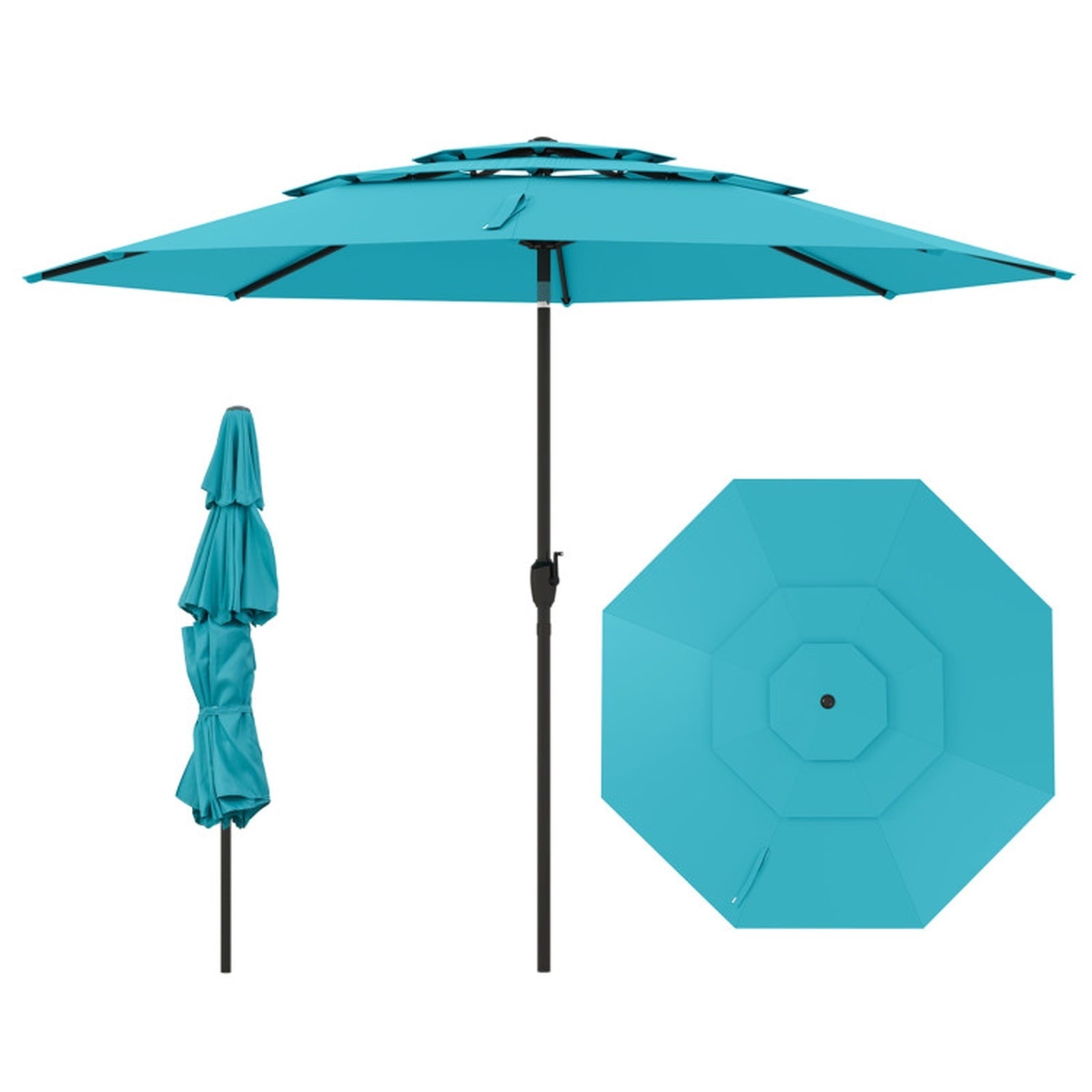 Biotree 10 FT Patio Umbrella, 3-tier Vented Patio Umbrella with Push Button Tilt for Patio Garden Backyard Pool, Green