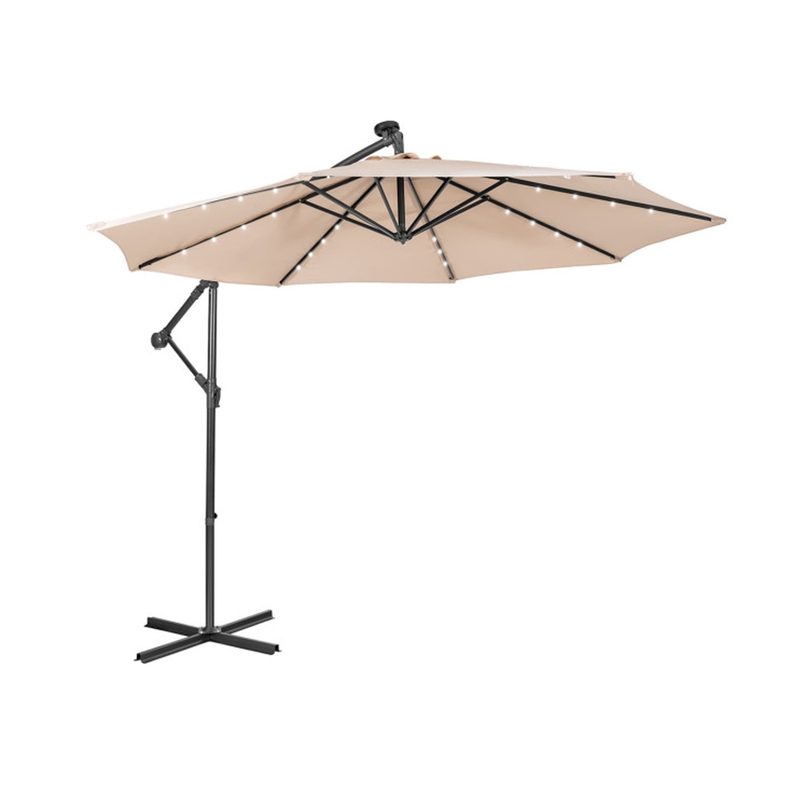 Biotree 10 FT Patio Umbrella, Patio Solar Powered Cantilever Umbrella with Tilting System for Patio Garden Backyard Pool, Beige