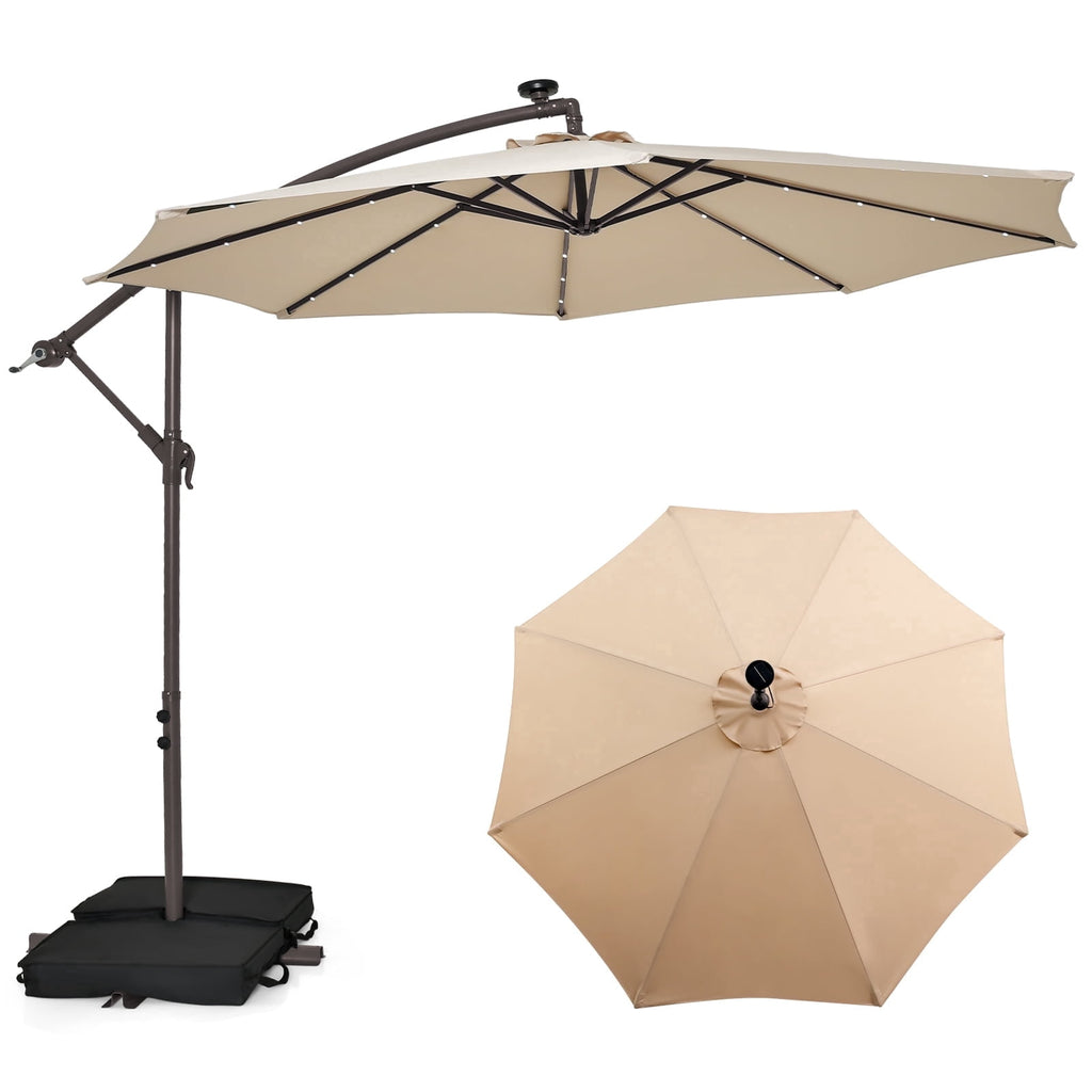 Biotree 10 Feet Cantilever Umbrella with 32 LED Lights and Solar Panel Batteries-Beige Outdoor Backyard