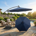 Biotree 10 Feet Cantilever Umbrella with 32 LED Lights and Solar Panel Batteries-Navy Outdoor Backyard