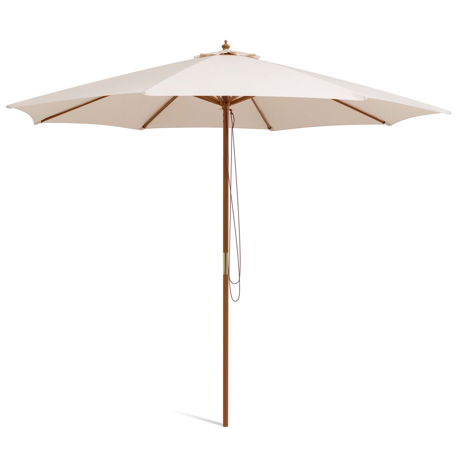 Biotree 10 Feet Patio Umbrella with 8 Wooden Ribs and 3 Adjustable Heights-Beige Deck Garden Pool Outdoor Living