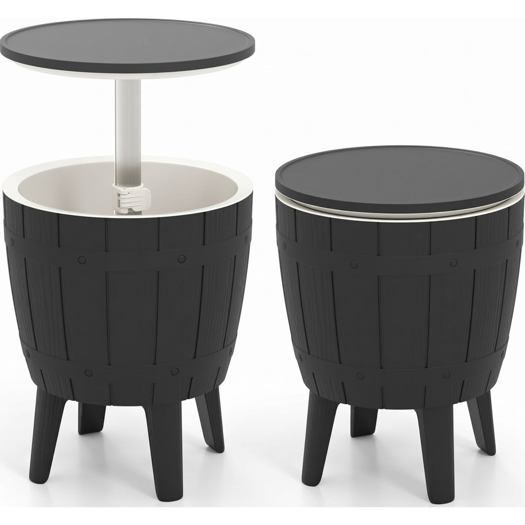 Biotree 10 Gallon Cooler Bar Table Outdoor Coffee Table with Telescopic Tabletop Ice Bucket Table for Beer Wine, Black