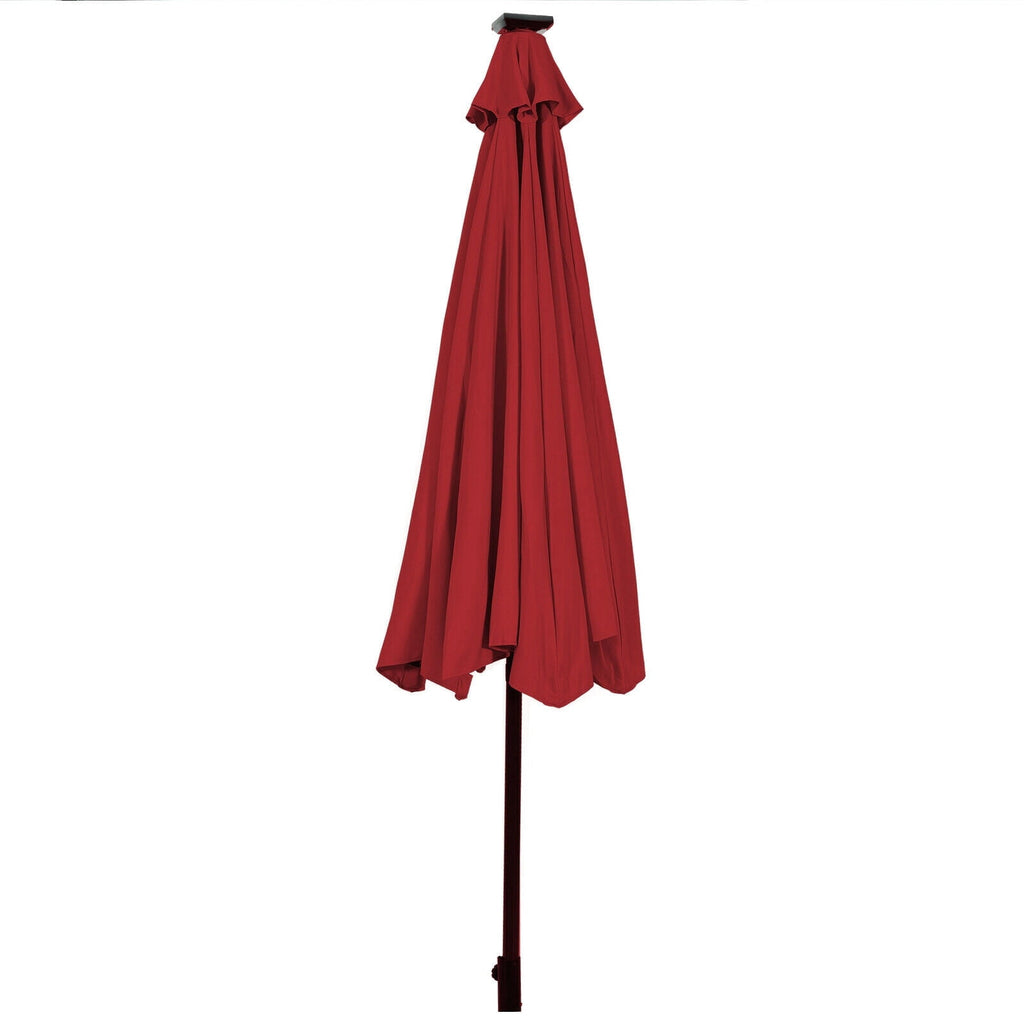 Biotree 10 Solar LED Lighted Patio Market Umbrella Shade Tilt Adjustment Crank-Dark Red Outdoor Backyard
