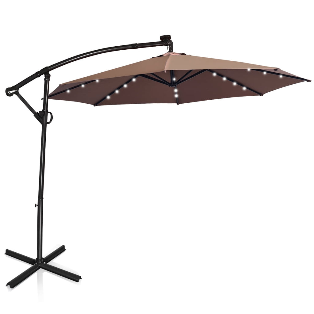 Biotree 10 ft 360¡ã Rotation Solar Powered LED Patio Offset Umbrella without Weight Base-Tan Outdoor Backyard