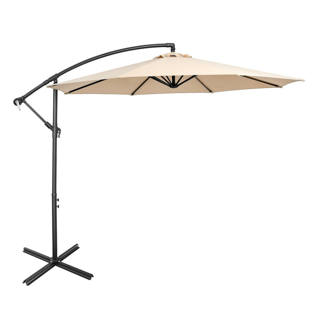 Biotree 10 ft Cantilever Offset Patio Umbrella 8-Rib Outdoor Shade - Beige - UV Protection with Cross Base