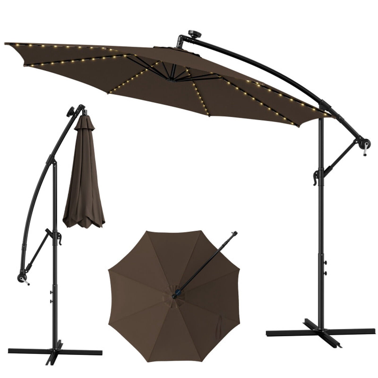 Biotree 10 ft Cantilever Offset Patio Umbrella Solar LED Lights Outdoor Shade - Brown - UV Protection