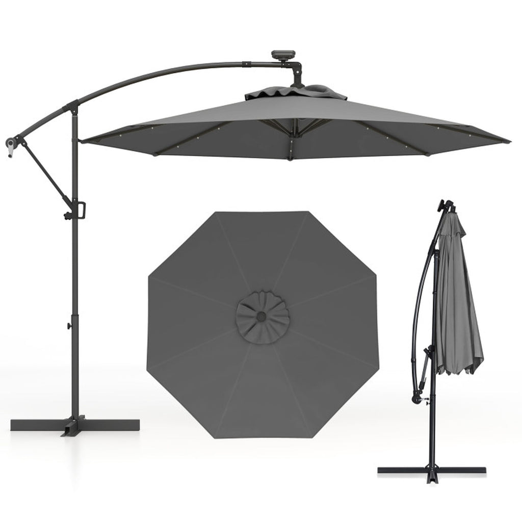 Biotree 10 ft Cantilever Offset Patio Umbrella Solar LED Lights Outdoor Shade - Gray - UV Protection