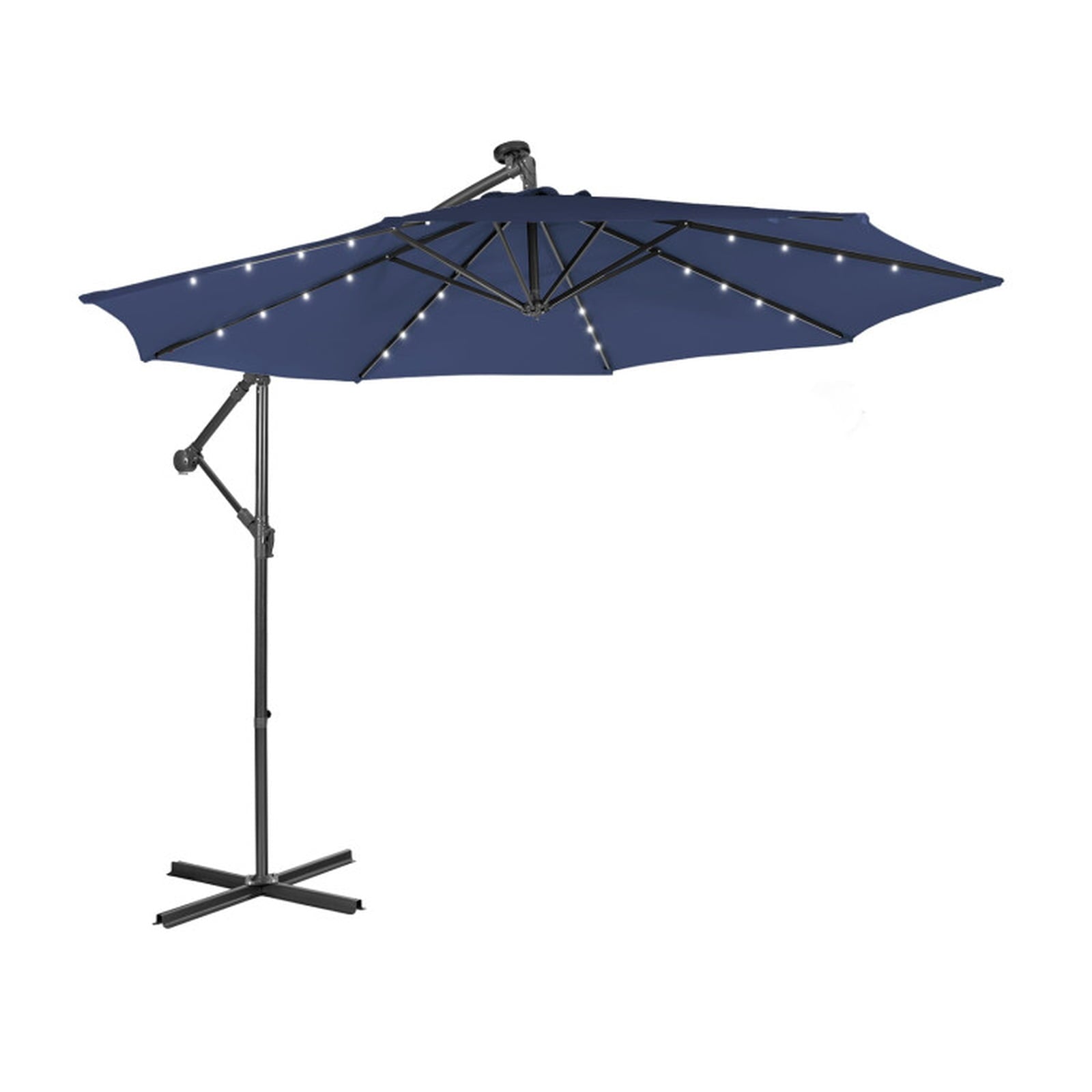 Biotree 10 ft Cantilever Offset Patio Umbrella Solar Powered Outdoor Shade - Blue - UV Protection with Cross Base