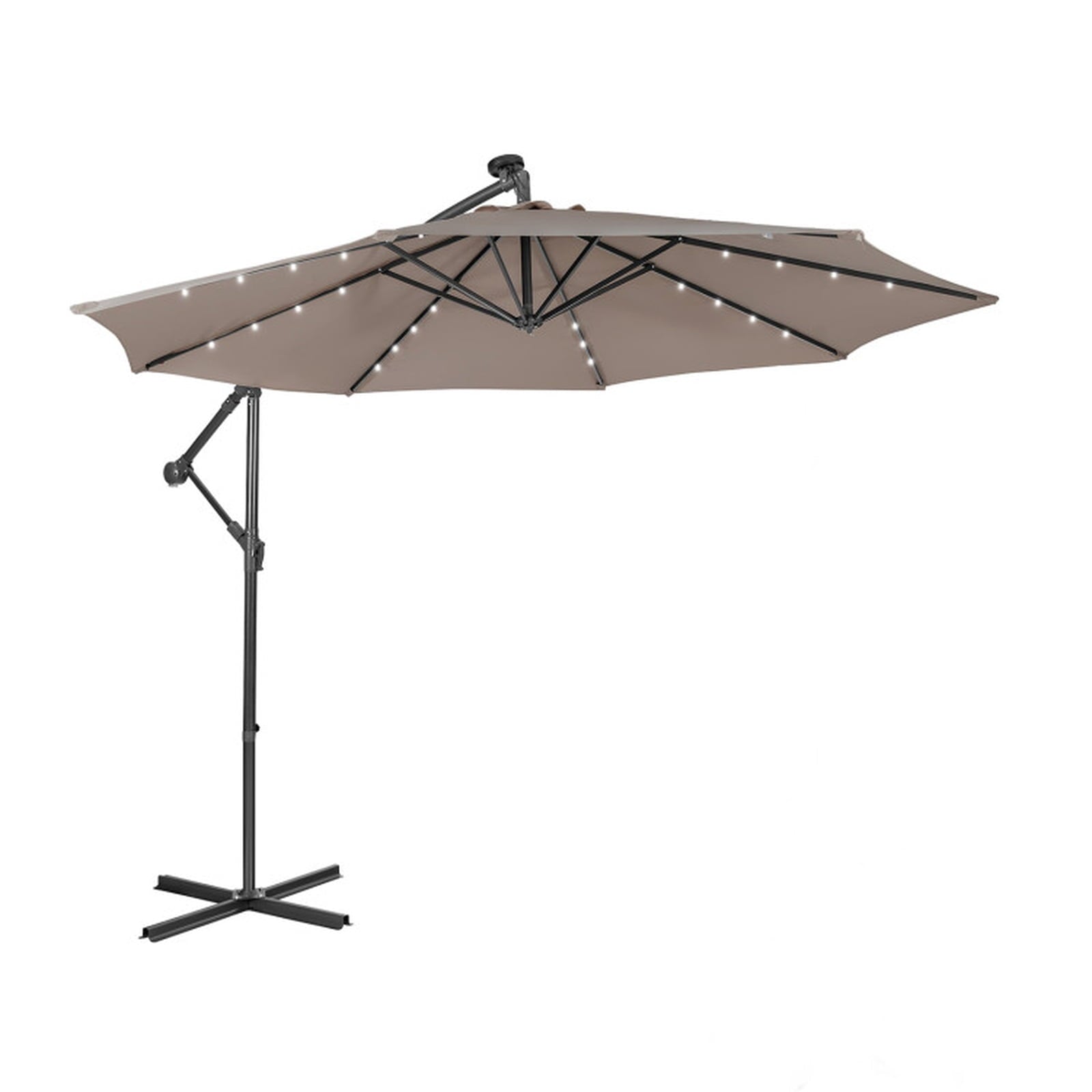 Biotree 10 ft Cantilever Offset Patio Umbrella Solar Powered Outdoor Shade - Brown - UV Protection with Cross Base