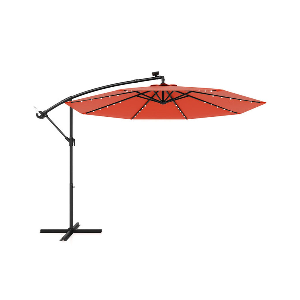 Biotree 10 ft Cantilever Offset Patio Umbrella Solar Powered Outdoor Shade - Orange - UV Protection with Cross Base