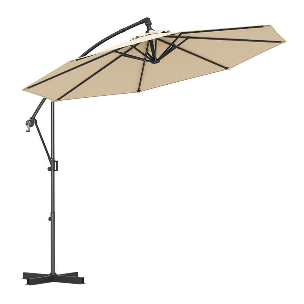 Biotree 10 ft Cantilever Patio Umbrella Offset Hanging with Cross Base, 8 Ribs - Beige for Backyard Garden Poolside