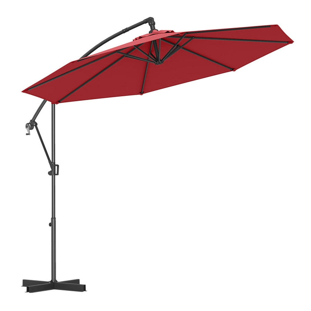 Biotree 10 ft Cantilever Patio Umbrella Offset Hanging with Cross Base, 8 Ribs - Wine for Backyard Garden Poolside