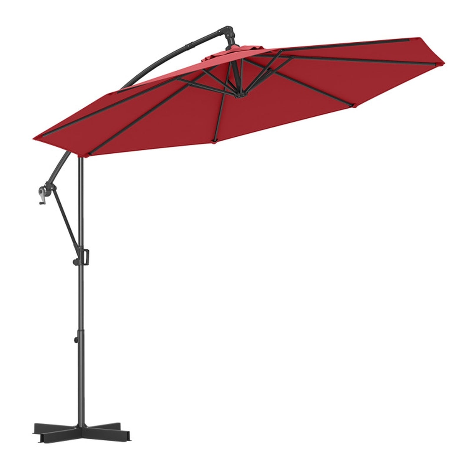 Biotree 10 ft Cantilever Patio Umbrella Offset Hanging with Cross Base, 8 Ribs - Wine for Backyard Garden Poolside