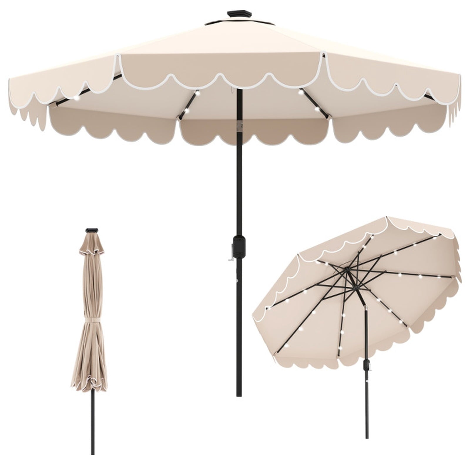 Biotree 10 ft Market Patio Umbrella with Crank and Tilt, 8 Sturdy Ribs, Vented Canopy - Beige for Backyard
