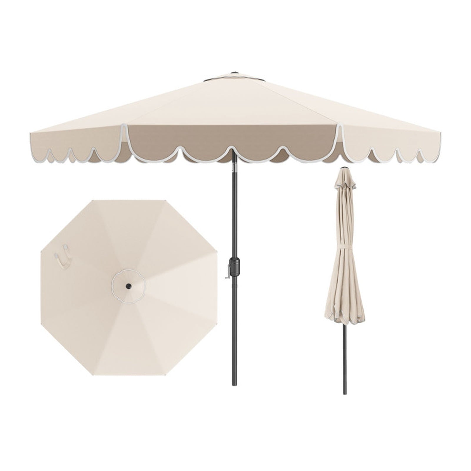 Biotree 10 ft Market Patio Umbrella with Crank and Tilt, 8 Sturdy Ribs, Vented Canopy - Beige for Backyard