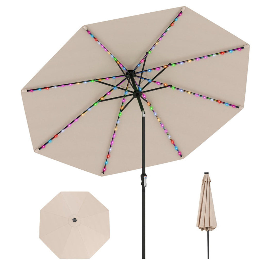Biotree 10 ft Market Patio Umbrella with Crank and Tilt, 8 Sturdy Ribs, Vented Canopy - Beige for Backyard