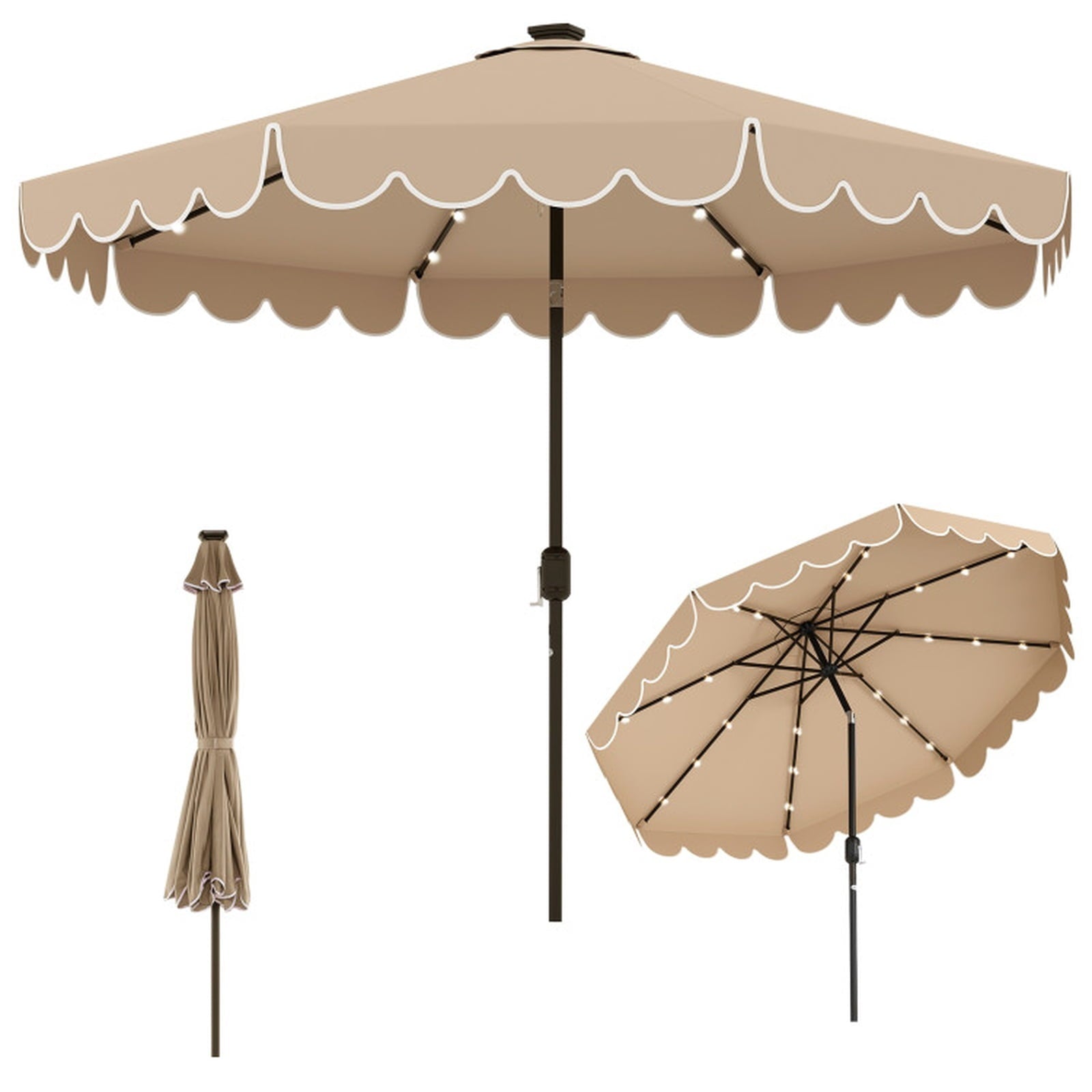 Biotree 10 ft Market Patio Umbrella with Crank and Tilt, 8 Sturdy Ribs, Vented Canopy - Beige for Backyard
