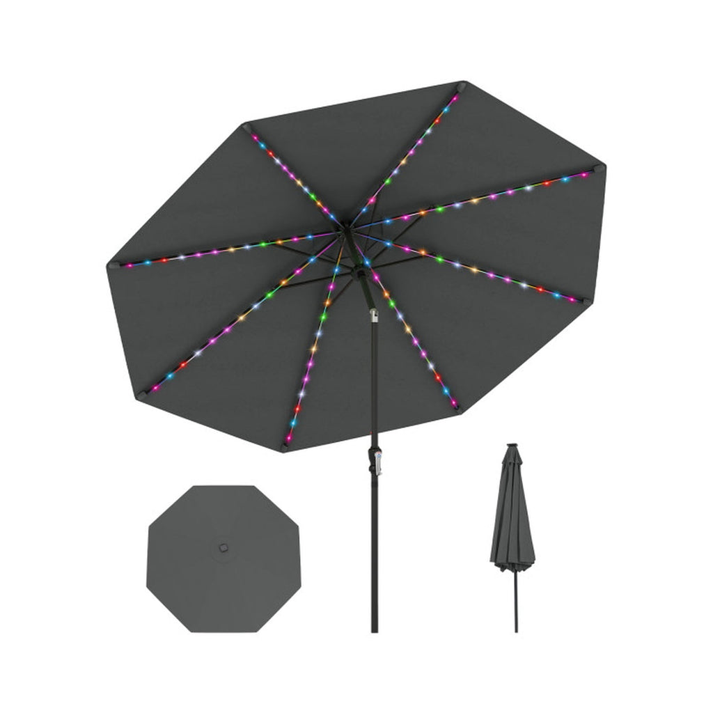 Biotree 10 ft Market Patio Umbrella with Crank and Tilt, 8 Sturdy Ribs, Vented Canopy - Gray for Backyard