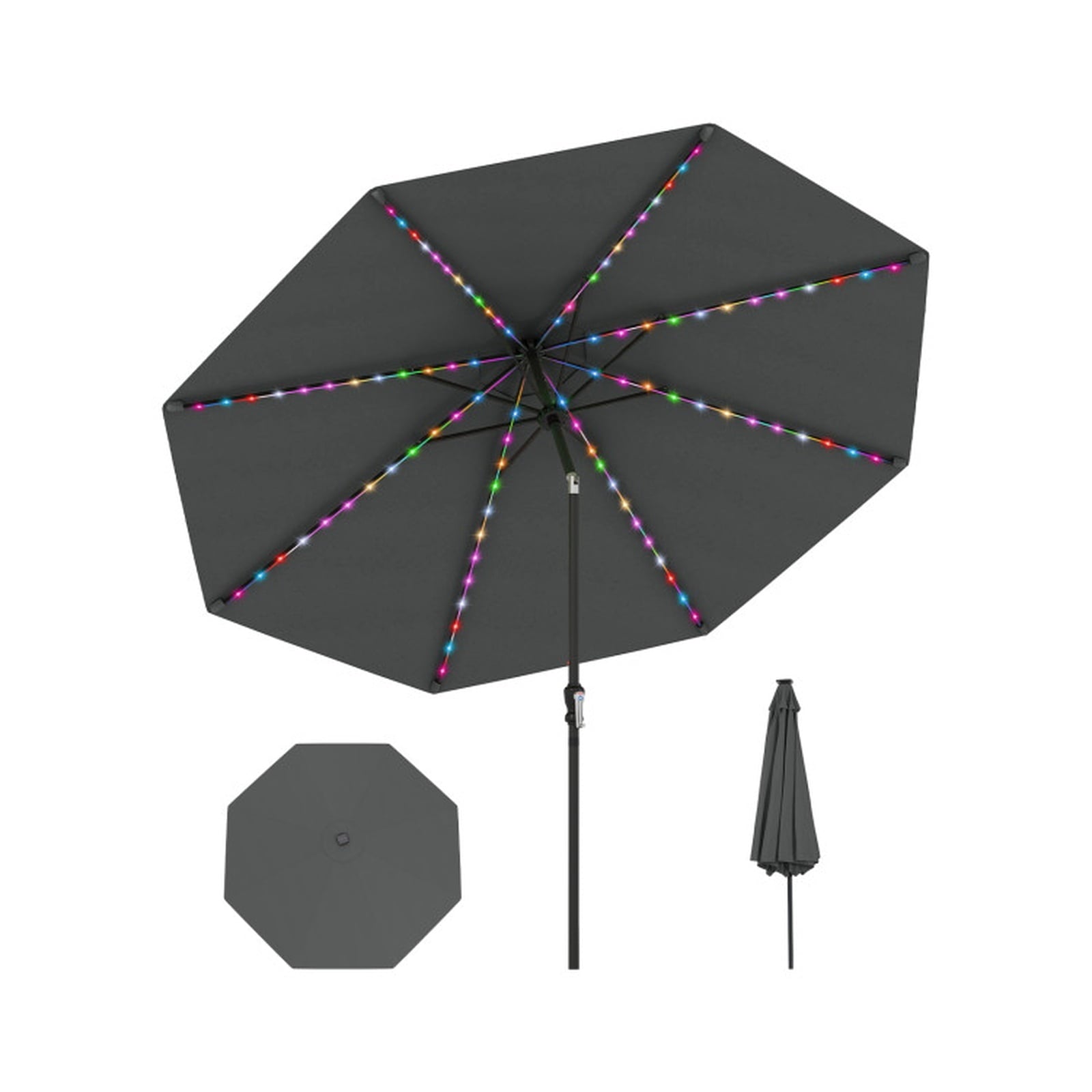Biotree 10 ft Market Patio Umbrella with Crank and Tilt, 8 Sturdy Ribs, Vented Canopy - Gray for Backyard