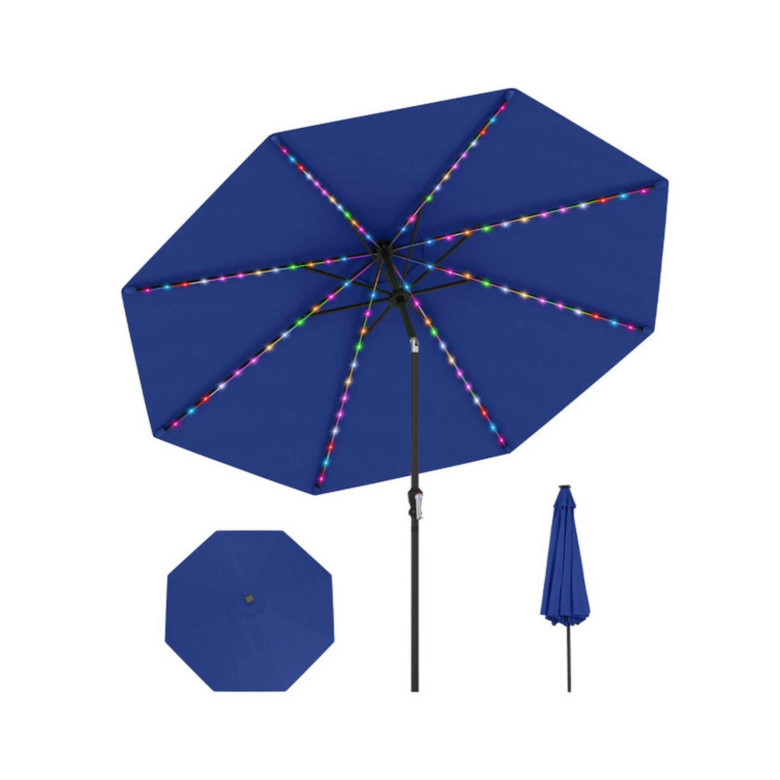 Biotree 10 ft Market Patio Umbrella with Crank and Tilt, 8 Sturdy Ribs, Vented Canopy - Navy Blue for Backyard