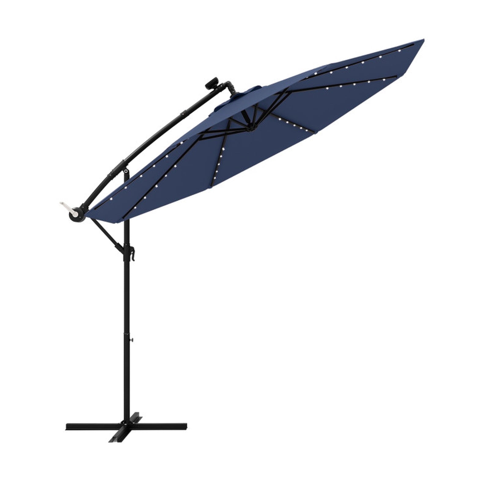 Biotree 10 ft Solar LED Cantilever Patio Umbrella Offset Hanging with Cross Base, 8 Ribs - Navy Blue