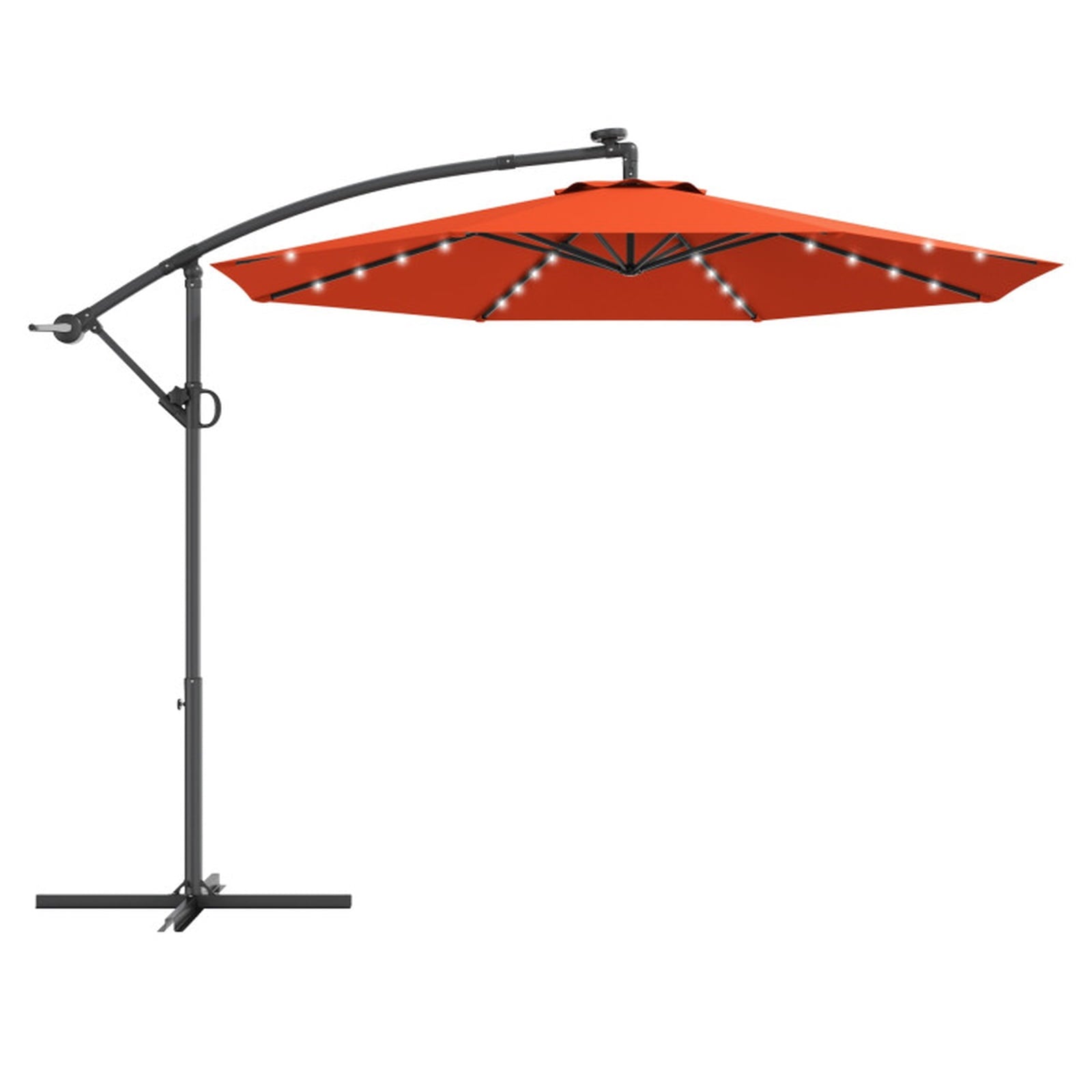 Biotree 10 ft Solar LED Cantilever Patio Umbrella Offset Hanging with Cross Base, 8 Ribs - Orange for Backyard