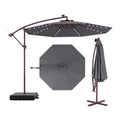 Biotree 10 ft Solar Offset Cantilever Patio Umbrella with 40 LED Lights Polyester Canopy Heavy-Duty Metal Pole for Outdoor Patio - Gray
