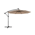 Biotree 10 ft Solar Offset Hanging Umbrella with 40 LED Lights Cross Base and 180G Polyester Canopy for Deck Garden Backyard - Tan